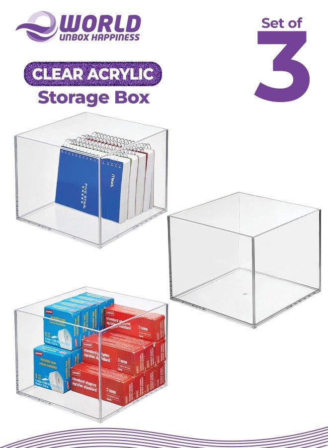 Eworld Set of 3 Clear Stackable Plastic Storage Containers, Perfect for Cabinets, Drawers, Desks, and Workspace Organization, Keep Pens, Pencils, Highlighters, and Notebooks Neatly Sorted.  - Image 1