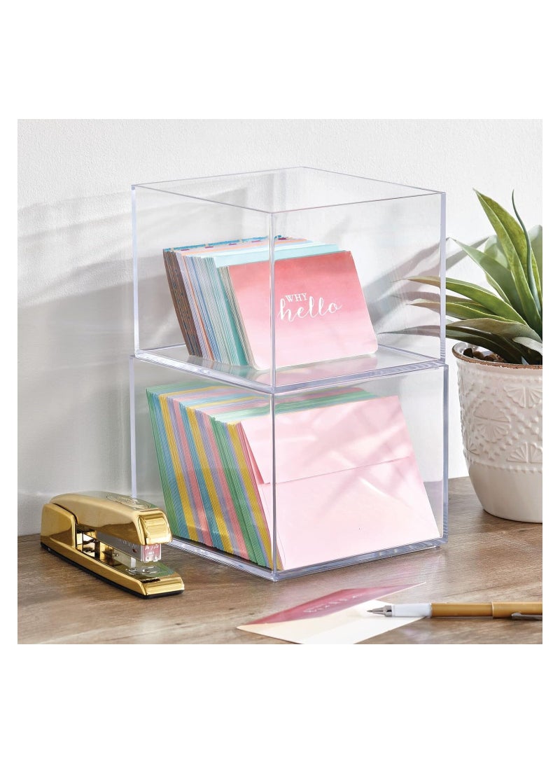 Eworld Set of 3 Clear Stackable Plastic Storage Containers, Perfect for Cabinets, Drawers, Desks, and Workspace Organization, Keep Pens, Pencils, Highlighters, and Notebooks Neatly Sorted.  - Image 5
