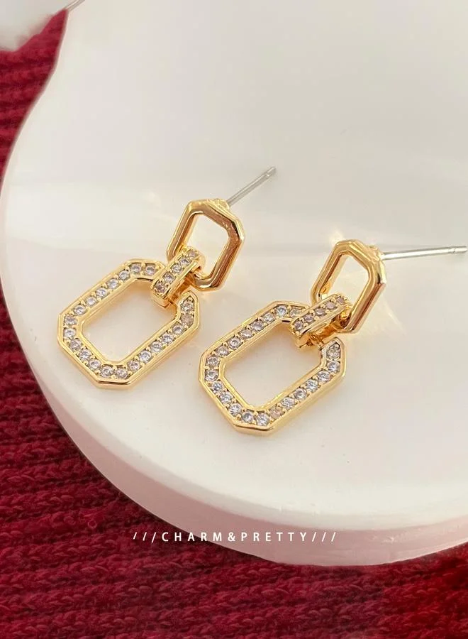 Take Two Take Two Gold Square Hollow Embellished Earrings