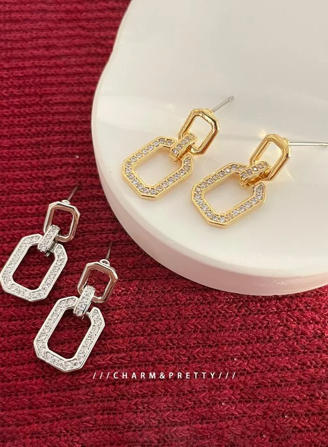 Take Two Take Two Gold Square Hollow Embellished Earrings