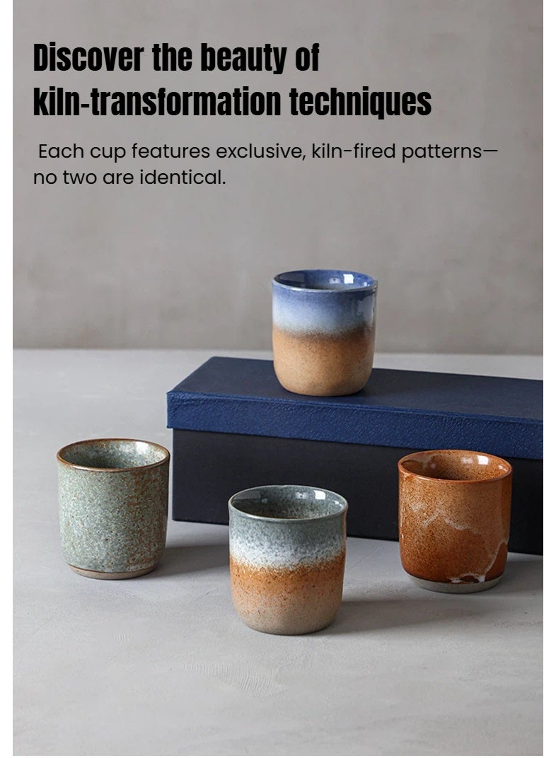  أورا سيليكت طقم فناجين شاي من 4 قطع من السيراميك | طقم أكواب شاي مصنوعة يدوياً | طقم أكواب قهوة | 220 مل، آمن للفرن والغسل في غسالة الأطباق | علبة هدايا - Image 2