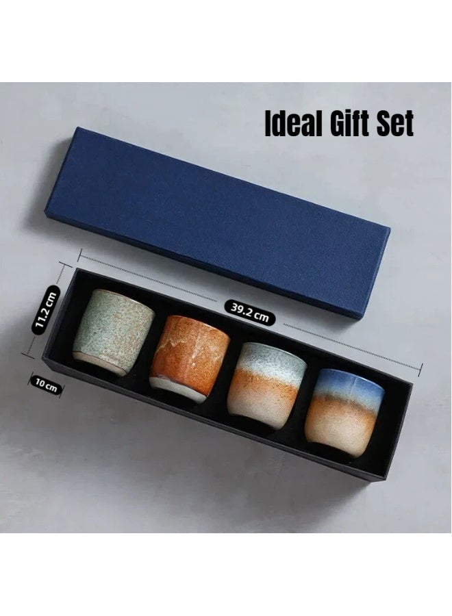  أورا سيليكت طقم فناجين شاي من 4 قطع من السيراميك | طقم أكواب شاي مصنوعة يدوياً | طقم أكواب قهوة | 220 مل، آمن للفرن والغسل في غسالة الأطباق | علبة هدايا - Image 3