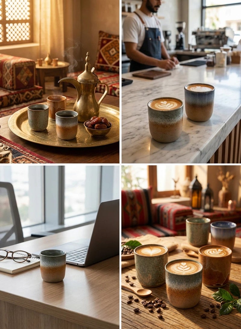  أورا سيليكت أكواب إسبريسو أكواب قهوة أكواب قهوة أكواب قهوة مصنوعة يدويًا 4 قطع أكواب شاي 220 مل مع صندوق هدايا متعدد الألوان - Image 2