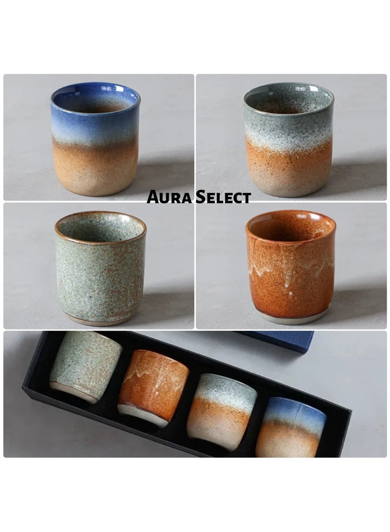  أورا سيليكت أكواب إسبريسو أكواب قهوة أكواب قهوة أكواب قهوة مصنوعة يدويًا 4 قطع أكواب شاي 220 مل مع صندوق هدايا متعدد الألوان - Image 4