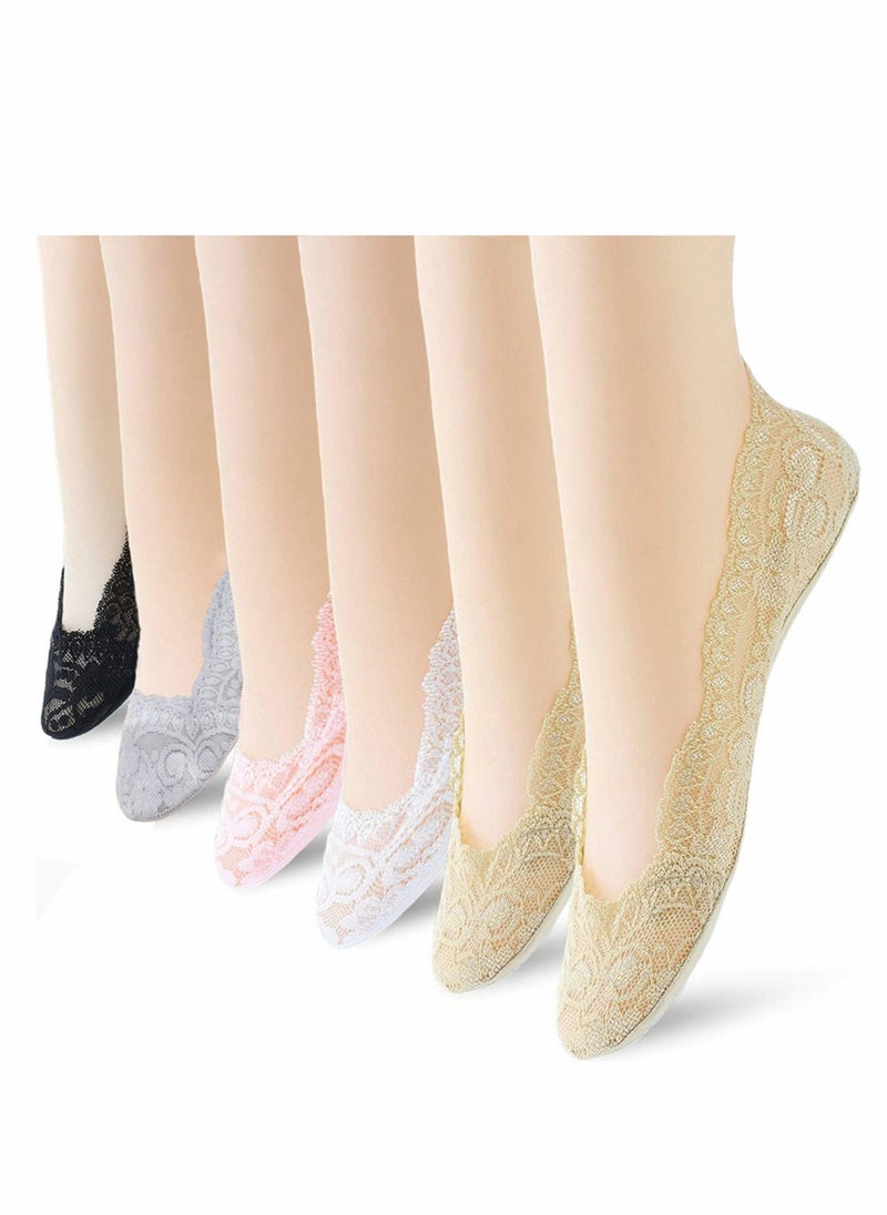 Womens Anti-Slip Socks, 6 Pairs No Show Socks Lace Women No Show Liner Socks Womens No Socks Thin Low Cut Casual Socks Non Slip - Image 1