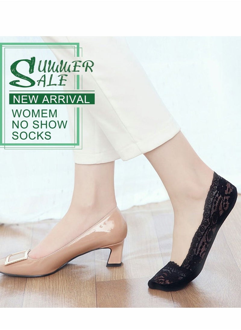 Womens Anti-Slip Socks, 6 Pairs No Show Socks Lace Women No Show Liner Socks Womens No Socks Thin Low Cut Casual Socks Non Slip - Image 3