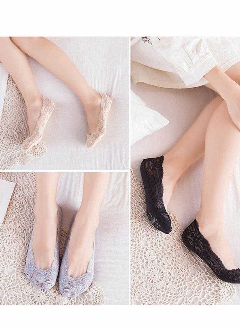 Womens Anti-Slip Socks, 6 Pairs No Show Socks Lace Women No Show Liner Socks Womens No Socks Thin Low Cut Casual Socks Non Slip - Image 4