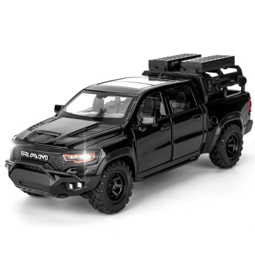 BDTCTK Dodge Ram Mammoth PickUp Truck Model Car Zinc Alloy Pull Back Toy car with Sound and Light for Kids Boy Girl GiftBlack - Image 1