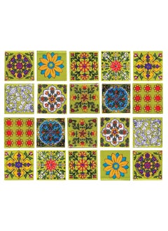 Shiv Kripa Blue Pottery Shiv Kripa Blue Art Pottery Floral Decorative Crafted Tabletop Flooring Wall Interior Exterior Traditional Ethnic 2 x 2 inch Tiles Pack of 20 Tiles Green Multi 