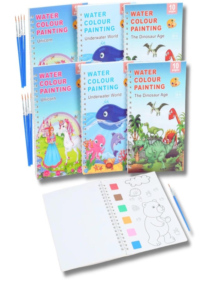 VIBA® Colouring Books with Paint Brush (Pack of 6) – Travel Activity Kit for Kids | Unisex Return Gifts for Boys & Girls | DIY Bookmark Colouring Set (Assorted) - Image 1