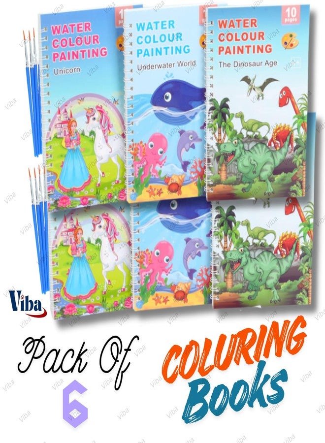 VIBA® Colouring Books with Paint Brush (Pack of 6) – Travel Activity Kit for Kids | Unisex Return Gifts for Boys & Girls | DIY Bookmark Colouring Set (Assorted) - Image 2