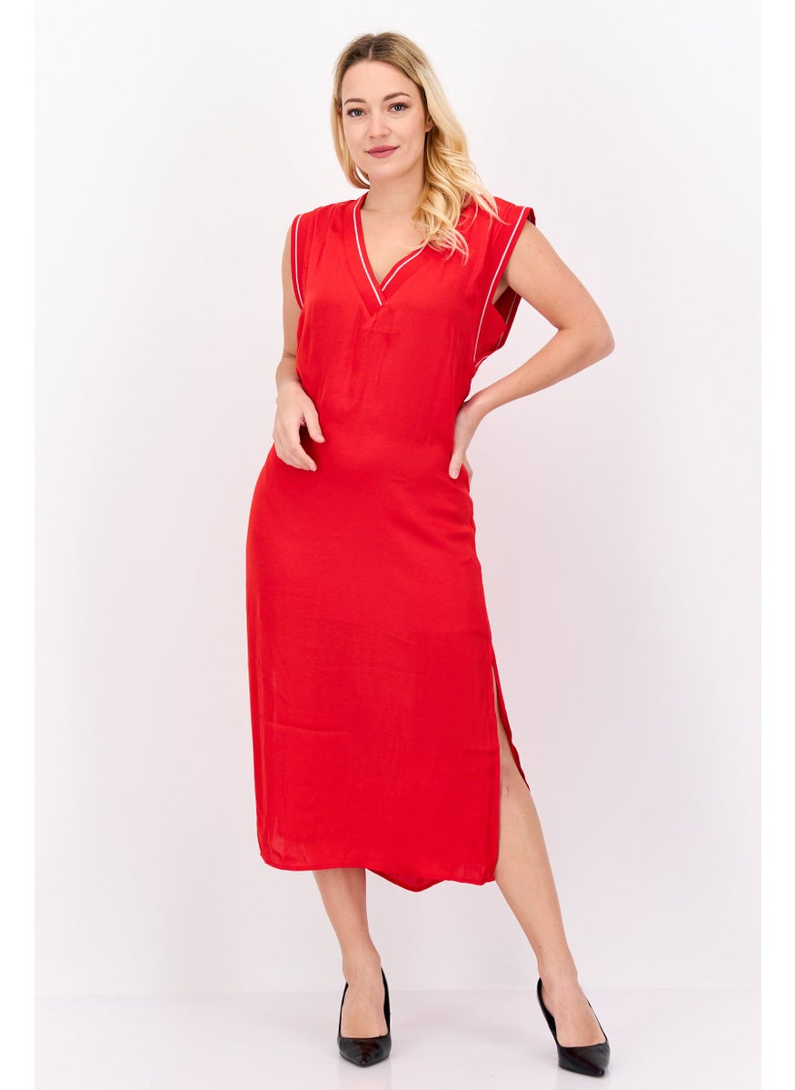 Pepe Jeans Women Solid Midi Dress, Red  - Image 1