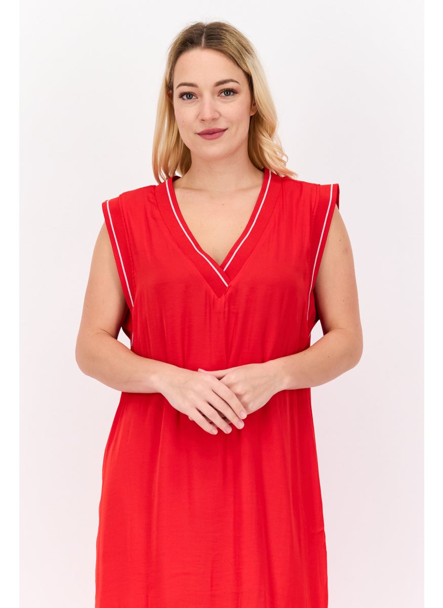 Pepe Jeans Women Solid Midi Dress, Red  - Image 2