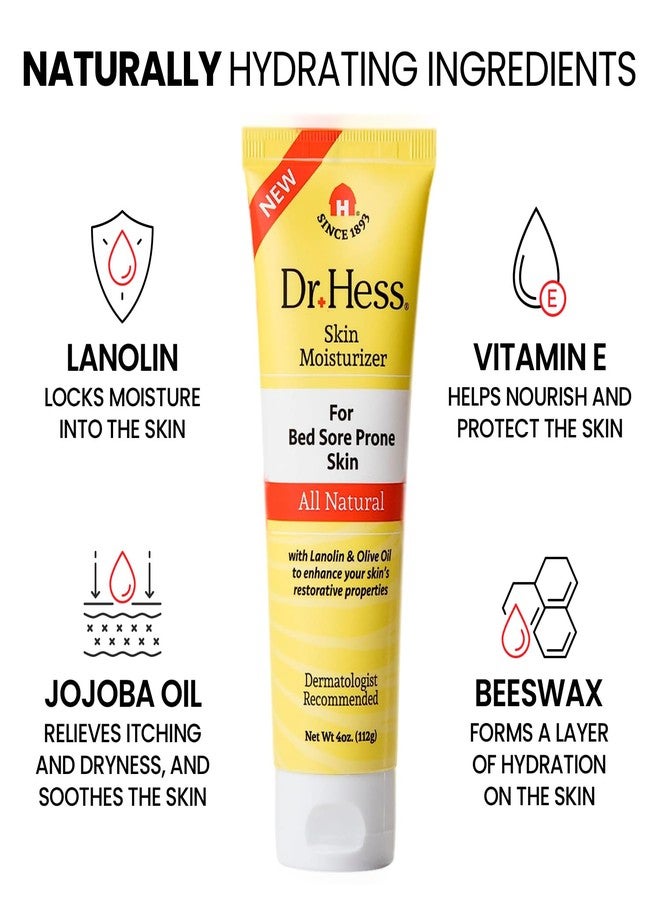 Dr Hess Dr. Hess Skin Moisturizer for Bed Sore Prone & Dry Skin, All Natural with Lanolin, Olive Oil, Jojoba Oil & Beeswax, Paraben & Sulfate Free, Hydrating Body & Face Cream, 4 oz - Image 4