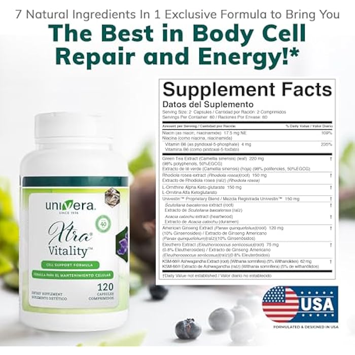 Univera Xtra Vitality Energy Capsules, Natural Energy Formula with Green Tea Extract, Ashwagandha & Ginseng, Energy and Focus Support for Joint Health, 120 Count - Image 5