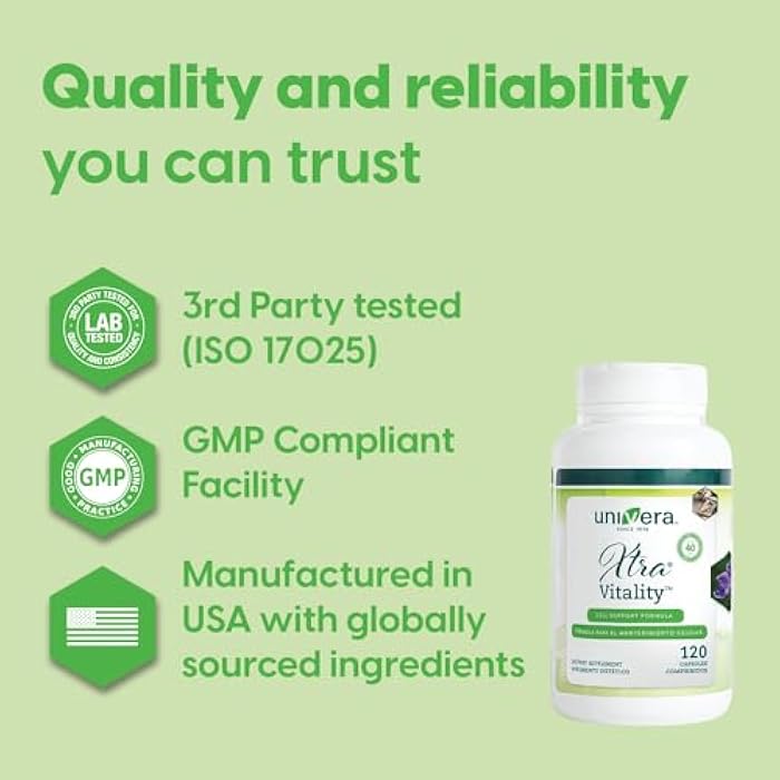 Univera Xtra Vitality Energy Capsules, Natural Energy Formula with Green Tea Extract, Ashwagandha & Ginseng, Energy and Focus Support for Joint Health, 120 Count - Image 3