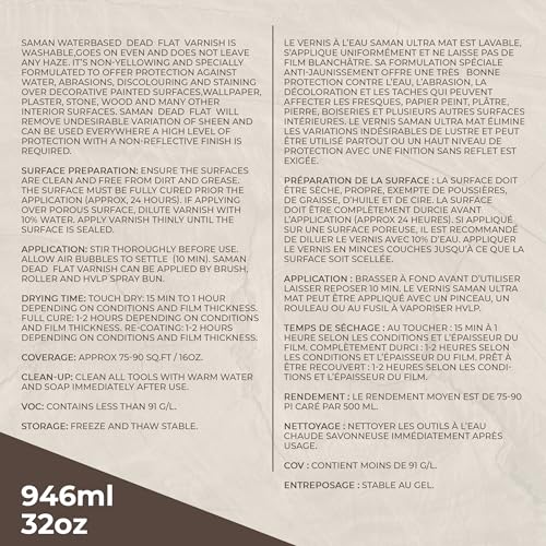 Saman Waterbased Dead Flat Varnish SAM-801 – Protects Decorative Surfaces (946 ml – 32 oz) - Image 2