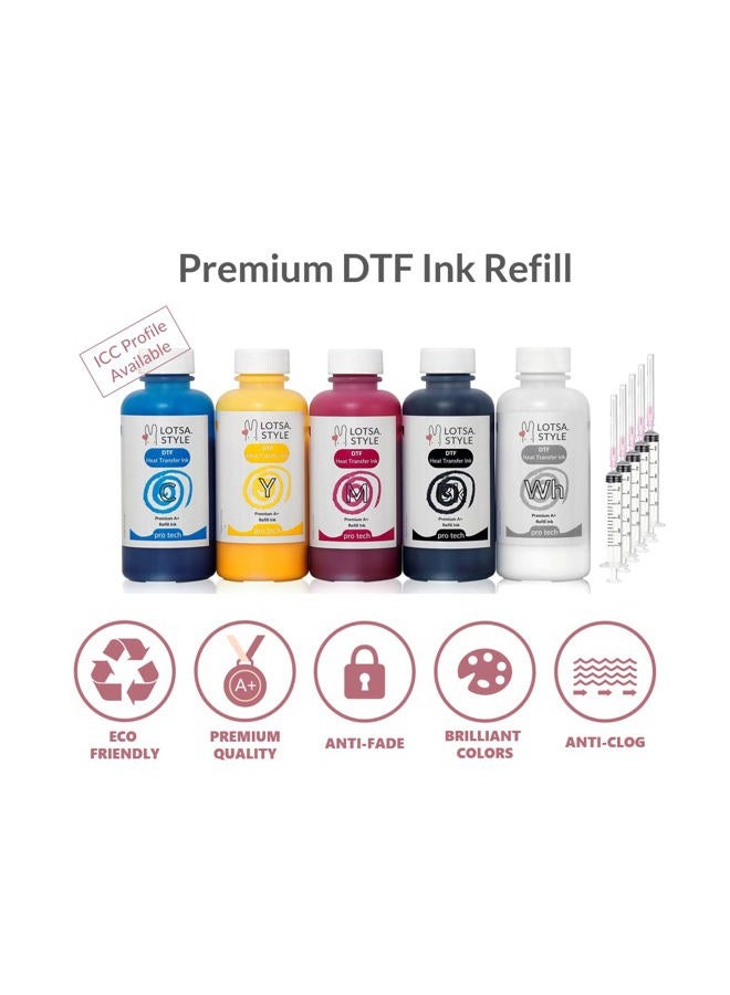 LOTSA. STYLE Premium DTF Ink Refill for Inkjet Printers Heat Transfer Film Printing (120ml x 6, CMYK Wh) - Image 2
