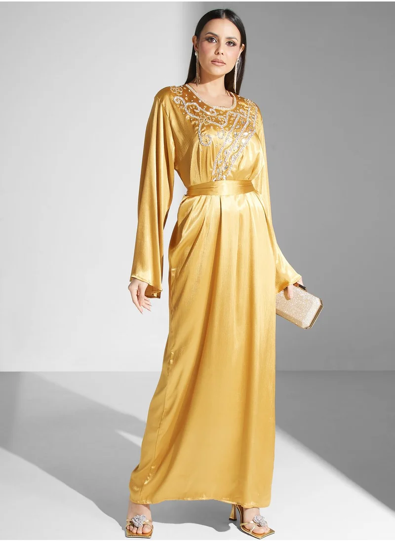 hayas closet Embellished Belted Jalabiya
