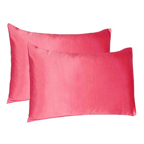 Oussum Satin Silk Pillowcase Pillow Case Covers with Envelop Closure for Hair and Skin Home Bed Decor Set of 2 Pillowcase Free 3 pcs scrunchies (King, Parasite Pink) - Image 1