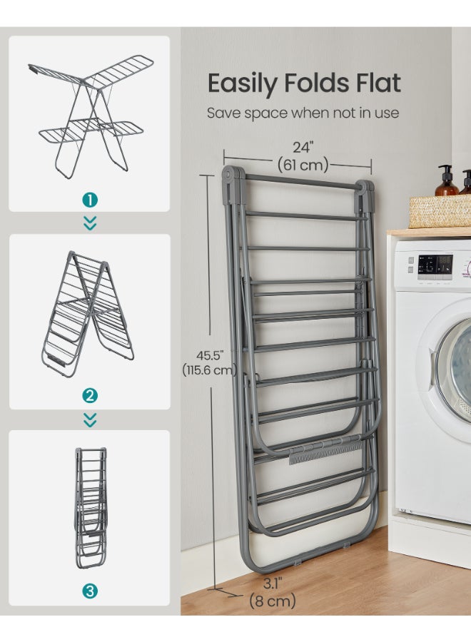SONGMICS حامل تجفيف الملابس من سونغميكس، قابل للطي، 2 مستوى، حامل تجفيف الملابس قائم بذاته، مع أجنحة قابلة للتعديل في الارتفاع، 33 قضيب تجفيف، مشابك للجوارب، رمادي - Image 5