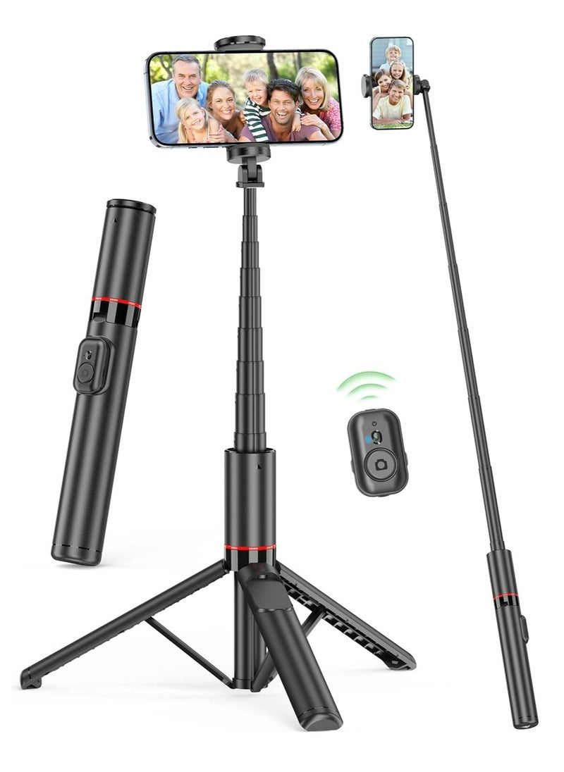 Generic - 52" Selfie Stick Tripod, Aluminum All-in-1 Extendable Cell Phone Tripod Stand with Remote, 360° Rotate Lightweight & Portable Travel Tripod for Cell Phone Compatible with iPhone 16/15/14/13/Android - Image 1
