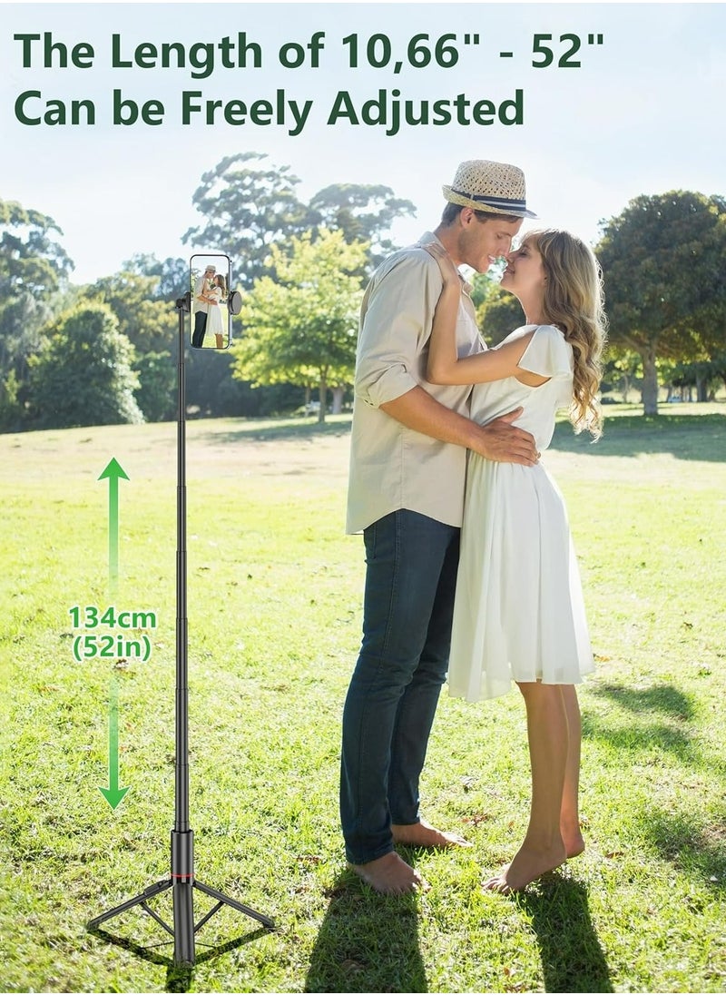 Generic - 52" Selfie Stick Tripod, Aluminum All-in-1 Extendable Cell Phone Tripod Stand with Remote, 360° Rotate Lightweight & Portable Travel Tripod for Cell Phone Compatible with iPhone 16/15/14/13/Android - Image 1