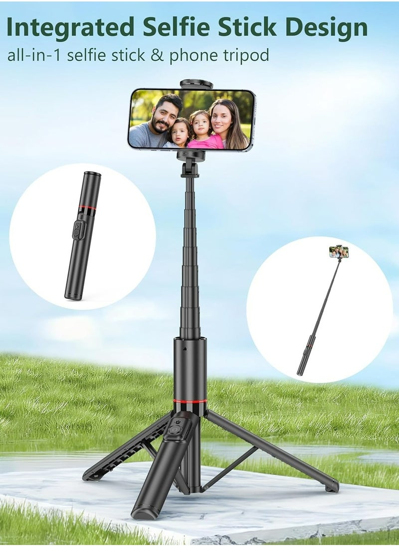 Generic - 52" Selfie Stick Tripod, Aluminum All-in-1 Extendable Cell Phone Tripod Stand with Remote, 360° Rotate Lightweight & Portable Travel Tripod for Cell Phone Compatible with iPhone 16/15/14/13/Android - Image 1