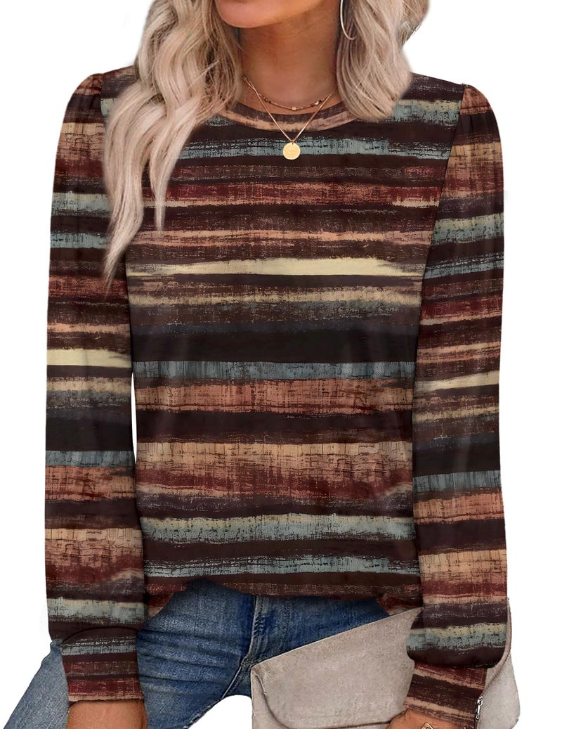 Alaroo Long Sleeve Shirts Tunic Boho Tops for Women Fall Fashion Basic Crewneck Sweatshirts Trendy Clothes Print 32 S - Image 1