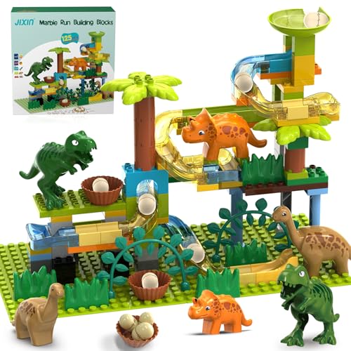 JIXIn Dinosaur Marble Runs for Kids 48 Building Blocks Compatible with DUPLO Lego Sets 125 PCS Classic Big Blocks for Toddlers Ages 35 Montessori Learning STEM Toys - Image 1