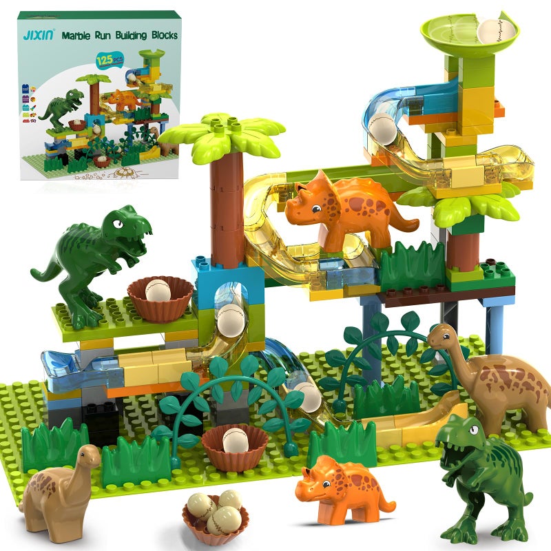 JIXIn Dinosaur Marble Runs for Kids 48 Building Blocks Compatible with DUPLO Lego Sets 125 PCS Classic Big Blocks for Toddlers Ages 35 Montessori Learning STEM Toys - Image 4