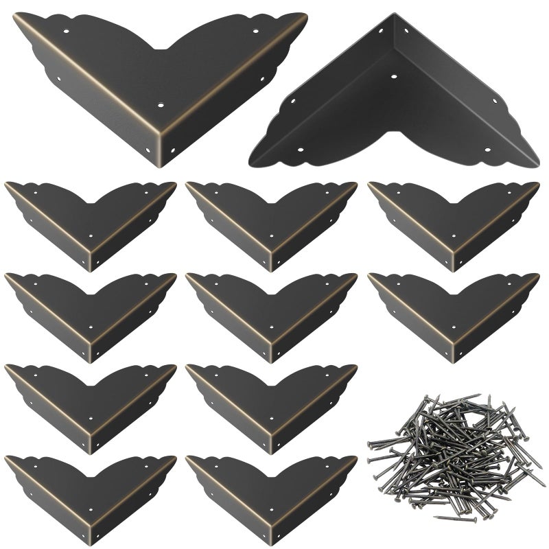 Gudui 12 Pack Metal Corner Guards, Vintage Bronze Furniture Corner Protectors, Antique Table Corner Protectors, Wooden Box Corner Edge Covers, Decoration for Jewelry Box, Desk, Cabinet - Image 1