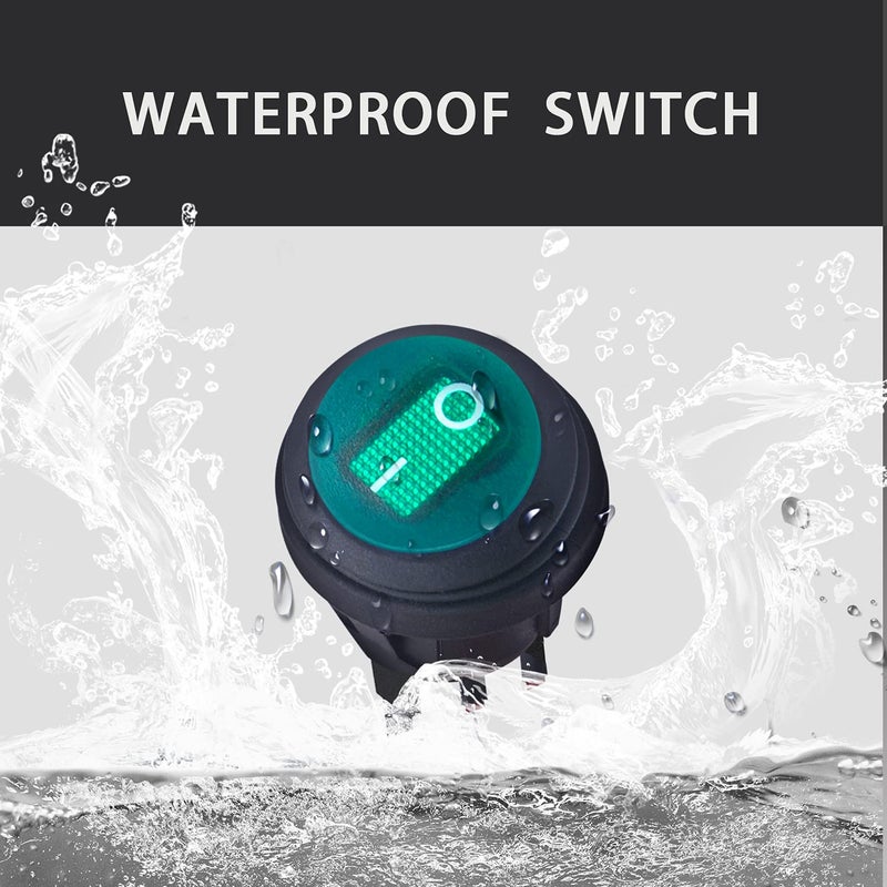 mankk 4Pcs Waterproof Rocker Switch 12V Round Toggle Switch SPST 3pin ON Off Green LED Light with Detachable Wires for Car Auto Boat Trucks KCD1-5-101NW-G-X - Image 5
