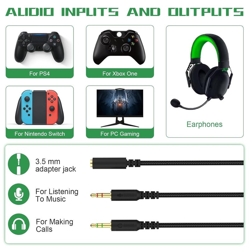 Koffmon Replacement Audio Cable Cord Wire with Y Splitter for Razer Kraken X/BlackShark V2 Pro/Razer Nari Headphone Gaming Headset Adapter to PC/Speaker/Headphone - Image 3