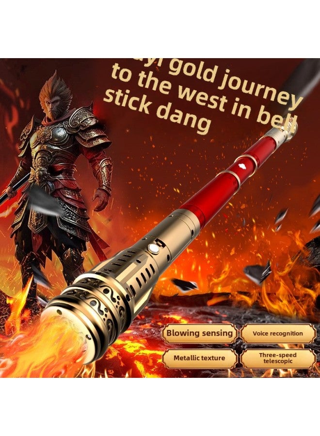 Internet-famous Ruyi Golden Hoop Stick Voice-controlled Telescopic Children's Great Sage Lightsaber Blowing Big Boy Stall Toy-Color:Golden Hoop Stick-chinese Red [blow/voice Control + Spray]  - Image 1