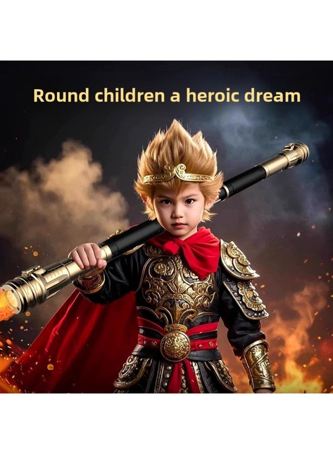 Internet-famous Ruyi Golden Hoop Stick Voice-controlled Telescopic Children's Great Sage Lightsaber Blowing Big Boy Stall Toy-Color:Golden Hoop Stick-chinese Red [blow/voice Control + Spray]  - Image 3