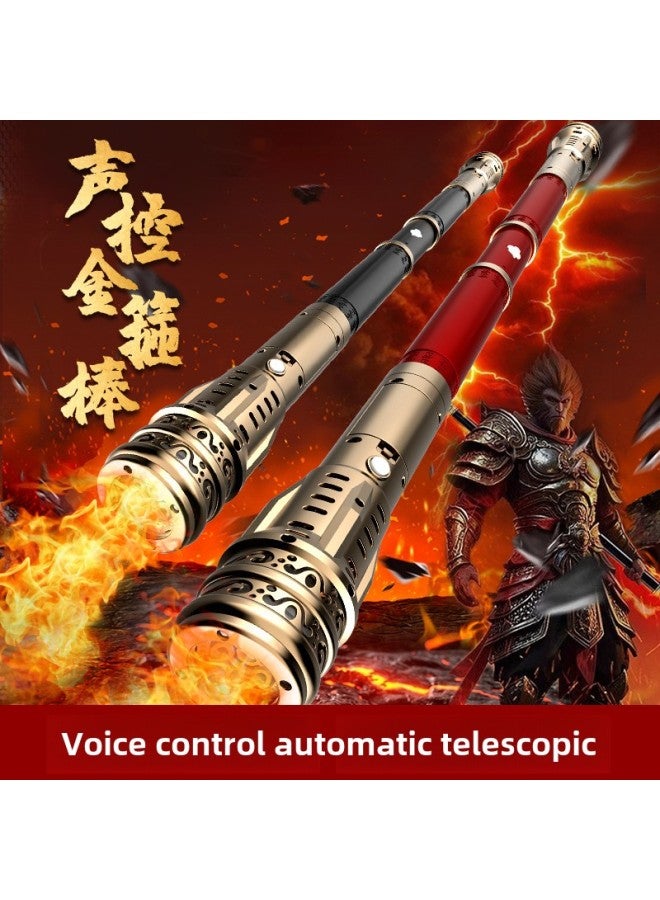 Internet-famous Ruyi Golden Hoop Stick Voice-controlled Telescopic Children's Great Sage Lightsaber Blowing Big Boy Stall Toy-Color:Golden Hoop Stick-chinese Red [blow/voice Control + Spray]  - Image 2
