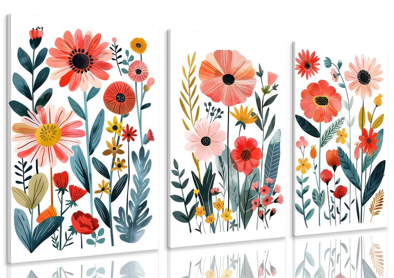 KISSFOX Framed Colorful Wildflower Canvas Wall Art Set Of 3 Flowers Pictures Prints Flowers Printing Floral Watercolors Flower wall Decor Living Room Girls Bedroom Bathroom - Image 2