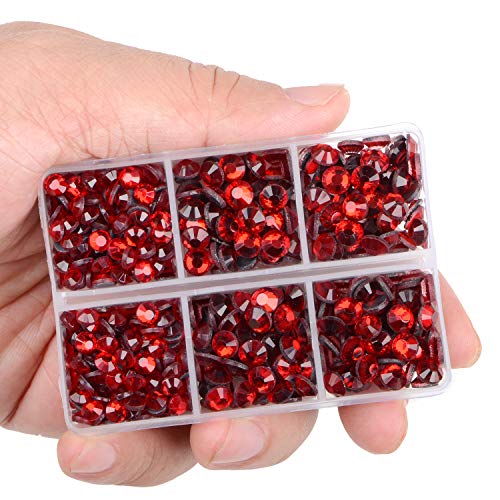 LPBeads 6400 Pieces Hotfix Rhinestones Siam Flat Back 5 Mixed Sizes Crystal Round Glass Gems with Tweezers and Picking Rhinestones Pen - Image 2
