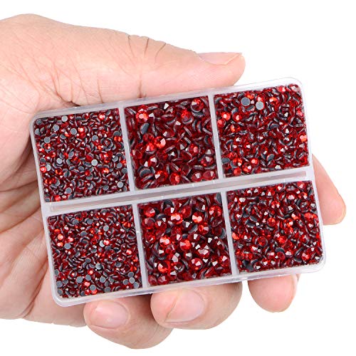 LPBeads 6400 Pieces Hotfix Rhinestones Siam Flat Back 5 Mixed Sizes Crystal Round Glass Gems with Tweezers and Picking Rhinestones Pen - Image 3