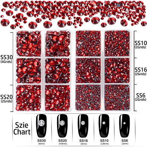 LPBeads 6400 Pieces Hotfix Rhinestones Siam Flat Back 5 Mixed Sizes Crystal Round Glass Gems with Tweezers and Picking Rhinestones Pen - Image 4