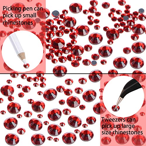 LPBeads 6400 Pieces Hotfix Rhinestones Siam Flat Back 5 Mixed Sizes Crystal Round Glass Gems with Tweezers and Picking Rhinestones Pen - Image 5
