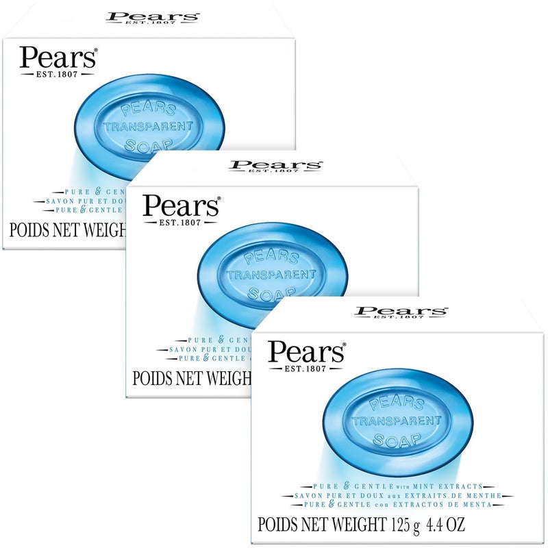 Pears PEARS Glycerin Soap Transparent Blue with Mint Extract 3Pack  Pure  Gentle Cleanser for Cool Refreshed Skin 44 Oz Ea 