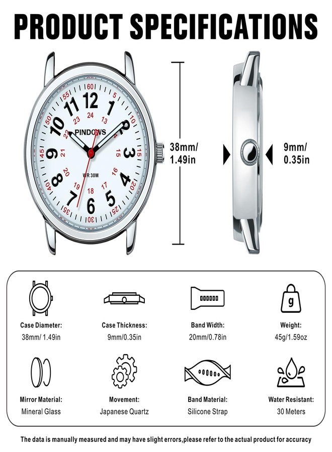 PINDOWS Women's Analogue Quartz Wrist Watch with Silicone Strap for Young Women Students Easy Read Waterproof Unisex Luminous Dial (Schwarz/Silberfarben) - Image 5