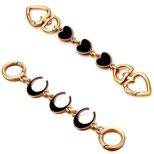 Tmtains 2Pcs Bag Extender Chain Heart Moon Purse Strap Extenders for Handbags Purse Extender Chain Gold Chain Purse Strap Replacement Black Purse Accessories Bag Charms for Handbags Purse Making Supplies - Image 1