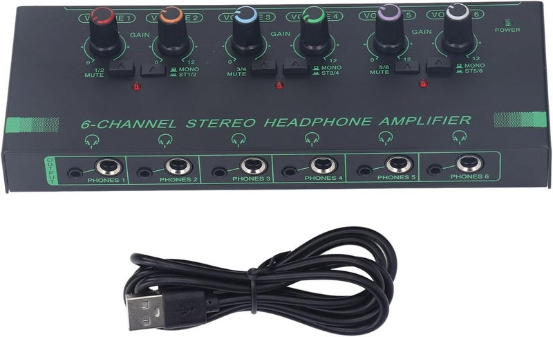 Pilipane Stereo Headphone Amplifier 6 Channel Mini Signal Splitter with 12 Output Jacks for Music Creation Live Performances Aluminum Alloy - Image 1