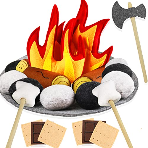 Yowlieu 23 PCS Pretend Campfire Toys, Kids Plush Felt Play Campfire Playset Safe Fake Fire Wood Stones Toys Pretend Camping Play Set for Kids Toddlers Age 3-5 - Image 1