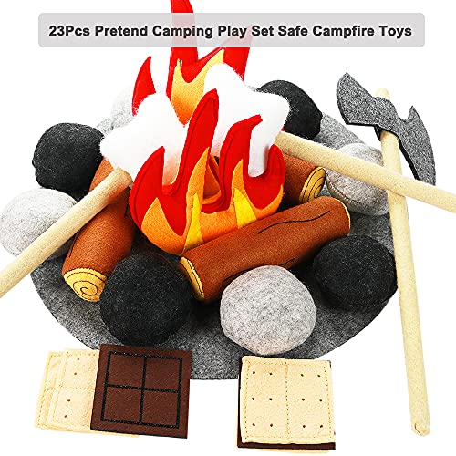 Yowlieu 23 PCS Pretend Campfire Toys, Kids Plush Felt Play Campfire Playset Safe Fake Fire Wood Stones Toys Pretend Camping Play Set for Kids Toddlers Age 3-5 - Image 2