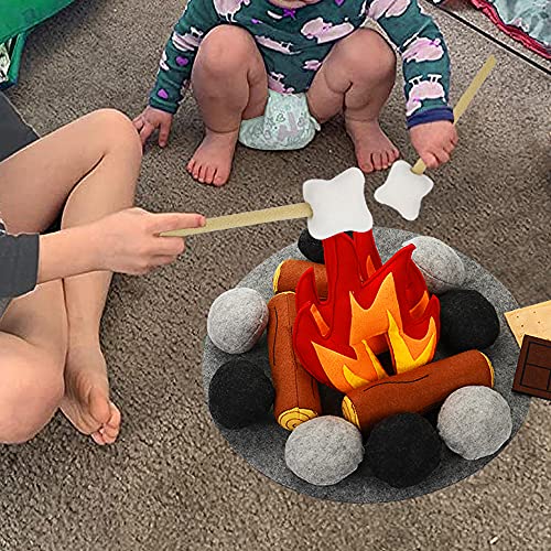 Yowlieu 23 PCS Pretend Campfire Toys, Kids Plush Felt Play Campfire Playset Safe Fake Fire Wood Stones Toys Pretend Camping Play Set for Kids Toddlers Age 3-5 - Image 5