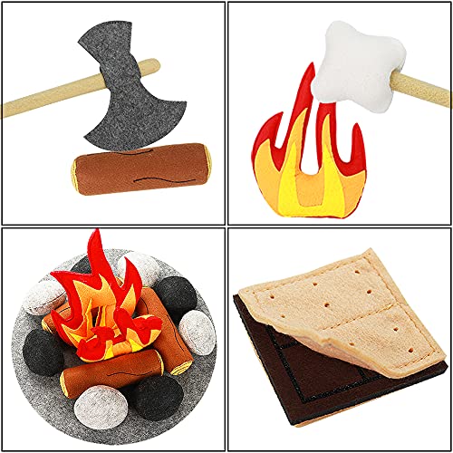 Yowlieu 23 PCS Pretend Campfire Toys, Kids Plush Felt Play Campfire Playset Safe Fake Fire Wood Stones Toys Pretend Camping Play Set for Kids Toddlers Age 3-5 - Image 4